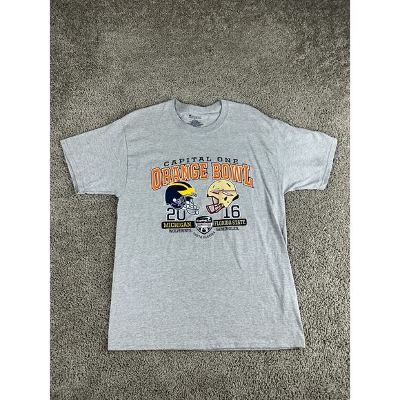 Michigan Wolverines Shirt Mens Large Gray Orange Bowl Champions Vs Seminoles - Picture 2 of 13